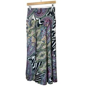 Sunny Leigh Maxi Skirt Small Mixed Print Zebra Animal‎ Boho Gypsy Stretch Artsy